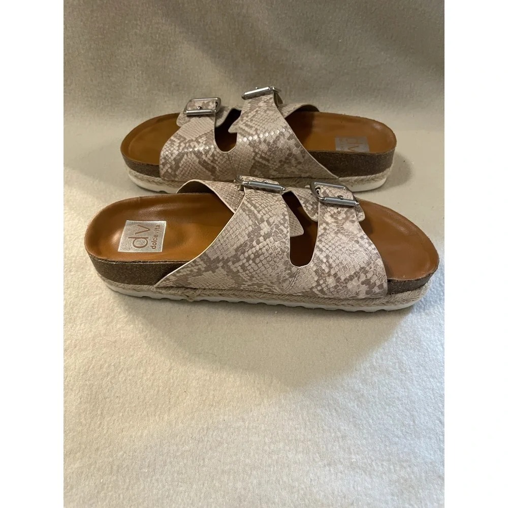 DV by Dolce Vita Carther Buckle Slip On Sandals Shoes Tan Snake Print Size 7.5
